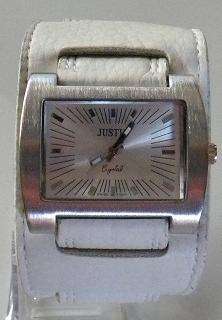 JUSTIN WATCH WITH WHITE GENUINE LEATHER STRAP
