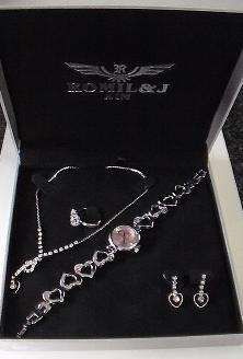 Beautiful *SILVER* GIFT SET** QUARTZ WATCH, EARRINGS, NECKLACE & RING!!