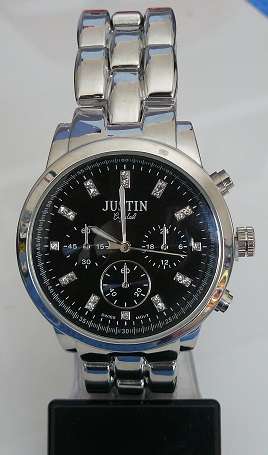 SILVER JUSTIN WATCH (BLACK FACE)