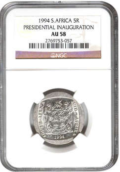 NGC Graded AU58 1994 Nelson Mandela Presidential Inauguration R5