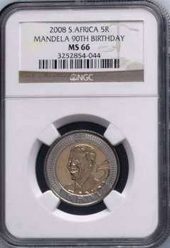 NGC Graded MS66 2008 Nelson Mandela 90th Birthday R5