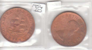 1954 CIRCULATED 1D  COIN SEALED