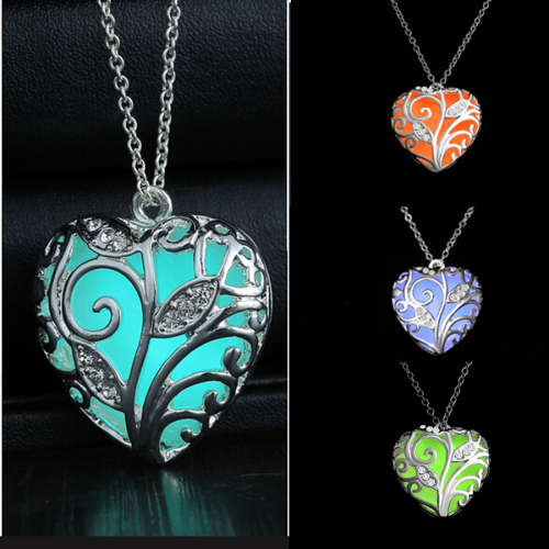 Glow-In-The-Dark Heart Pendant on Chain (Green)