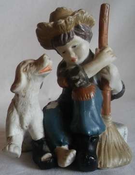 Sitting Boy With Dog Porcelain Ornament