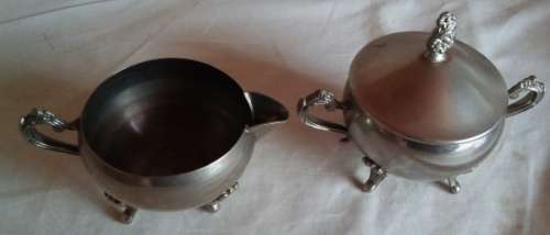 Stainless Steel Sugar Bowl With Lid & Milk Jug