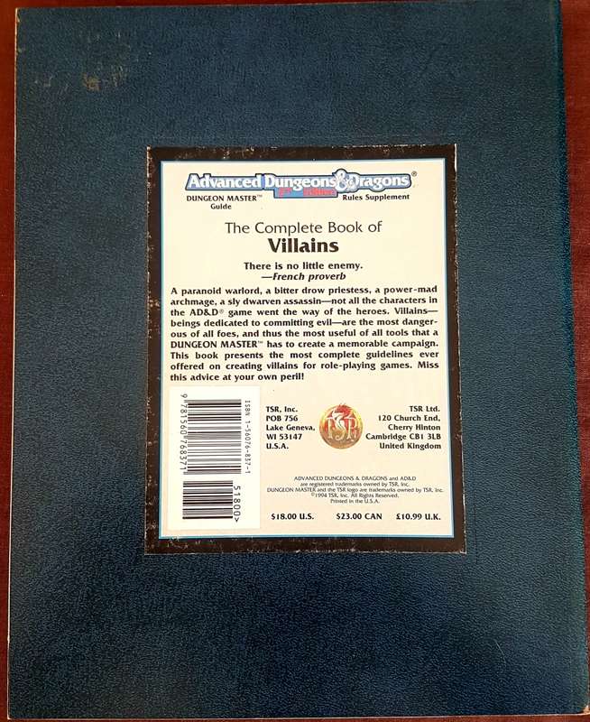 Advanced Dungeons and Dragons The Complete Book Of Villains