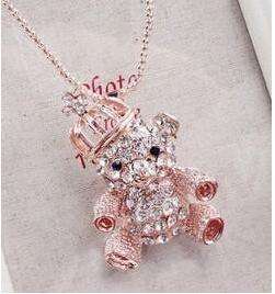 GOLD PLATED PINK CROWN BEAR NECKLACE WITH CHAIN