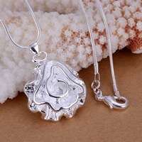 925 SILVER PLATED ROSE NECKLACE WITH CHAIN 18 CM LONG