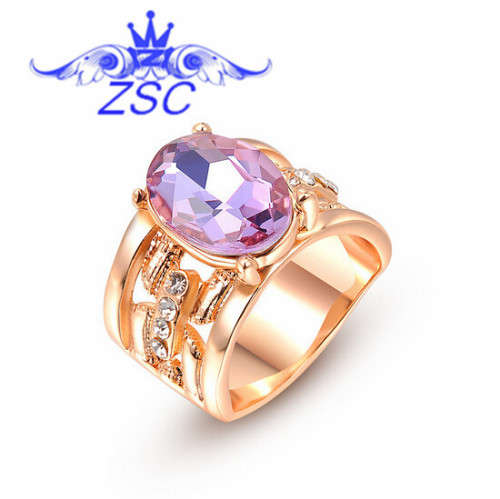 GOLD PLATED GEM STONE FASHION RING SIZE 7.5 COLOUR AVAILABLE  PINK ONLY