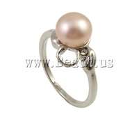 CULTURED FRESH WATER PEARL RING WITH RHINESTONES SIZE 7