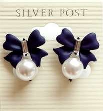 FASHION BOWKNOT PEARL FONT EAR RINGS STUDS