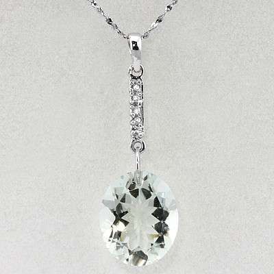 DAZZLING 3.95 CT GREEN AMETHYST,0.925 STERLING SILVER W/PLATINUM PENDANT