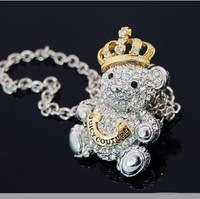 CROWN PENDANT BEAR NECKLACE WITH RHINESTONES