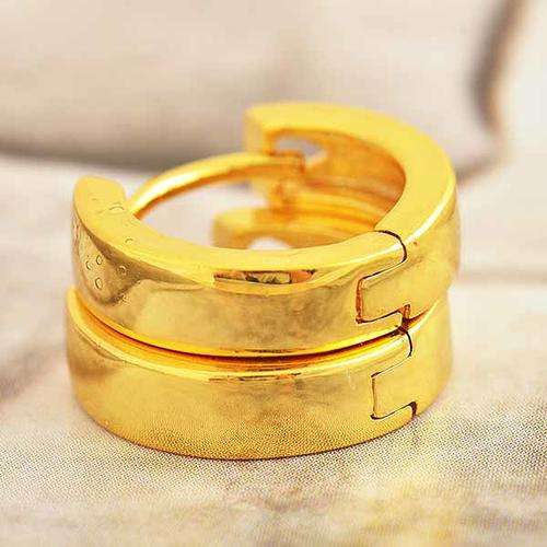 SMOOTH 15 MM 9K YELLOW GOLD FILLED HUGGIE HOOPED EAR RINGS