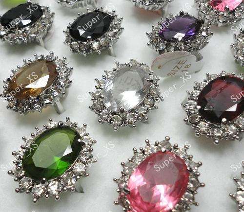 925 STERLING SILVER PL RHINESTONE CUBIC ZIRCONIIA RINGS IN DIFFERENT COLORS SIZE 16,18,19