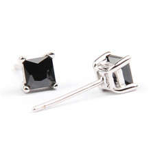 FASHION SQUARE SHAPE BLACK GEMSTONE STERLING SILVER EAR STUDS