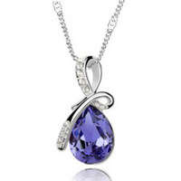 18 K GOLD PLATED AUSTRALIAN CRYSTAL WOMAN DROP OF WATER PENDANT NECKLACE DIFFERNENT COLORS