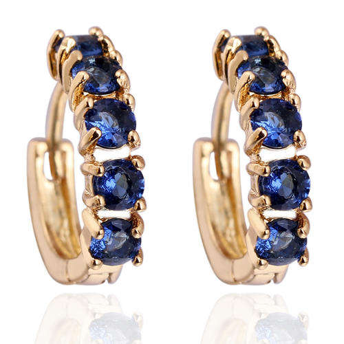 18 KT GOLD PL BLUE ZIRCONIA EAR RINGS !