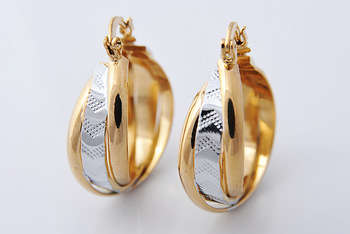 30 MM 18 KT YELLOW / WHITE GOLD FILLED PL HOOPED EAR RINGS