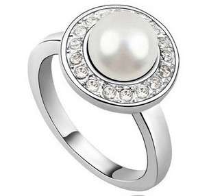 WHITE GOLD PL FRESHWATER PEARL NICKEL FREE ALLOY RING SIZE 8