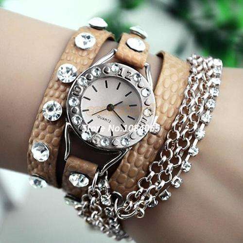 WOMENS SYNTHETHIC WRAP AROUND WATCH WITH RHYNE STONES