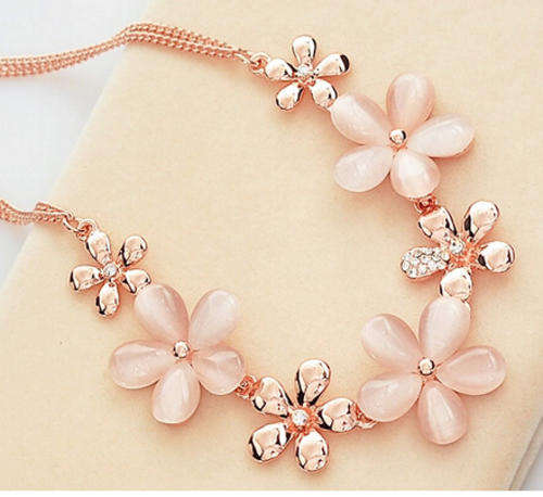 18 KT GOLD PL  OPAL  RHINESTONE NECKLACE