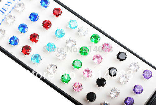 AUSTRALIAN CRYSTAL EAR RINGS STERLING SILVER 6 MM
