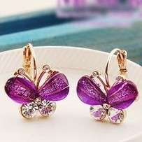 PURPLE BOW BUTTERFLY EAR RINGS