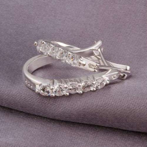 925 STERLING SILVER PLATED U SHAPE STONE INLAID EAR RINGS
