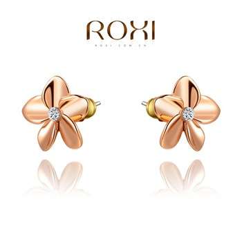 BEAUTIFUL18 KT ROSE GOLD PLATED FLOWER WITH CRYSTAL EAR RING STUDS