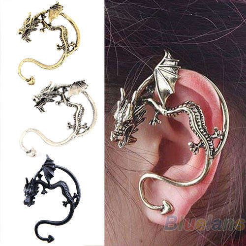1PCS RETRO SILVER DRAGON EAR RING