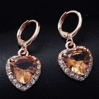 18 KT ROSE GOLD PLATED  CUBIC ZIRCONIA DROP EAR RINGS