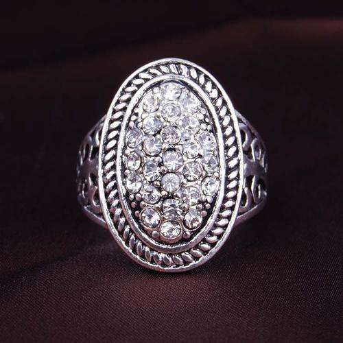 VINTAGE WHITE SAPPHIRE CRYSTALS 925 SILVER PLATED RING 6