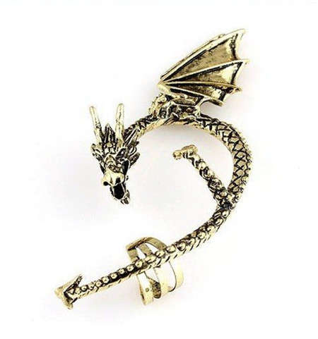 ONE VINTAGE STYLE DRAGON GOLD PLATED EAR RING