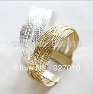 KNITTED ALLOY TWISTED WEAVED METAL  CUFF BRACELET IN GOLD