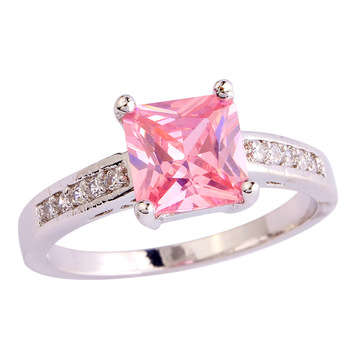 PRINCESS CUT PINK & WHITE TOPAZ 925 SILVER PLATED RING SIZE 10