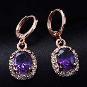 18 KT ROSE GOLD PLATED OVAL DANGLE EAR RINGS