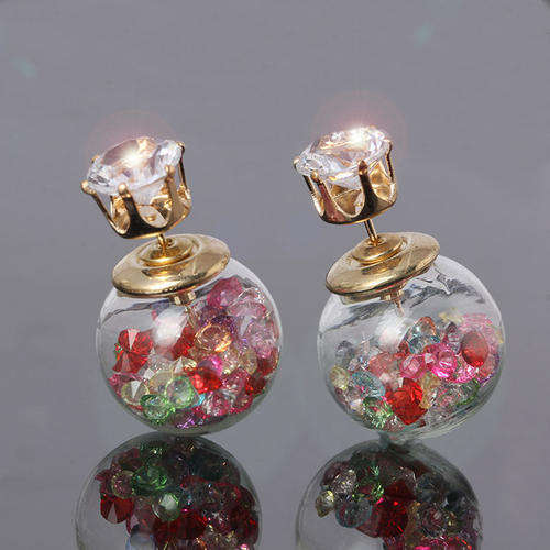 BIG BALL DUBBEL GLASS CRYSTAL FASHION EAR STUDS