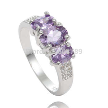 ALLURING PURPLE CUBIC ZIRCONIA 925 SILVER RING SIZE 9