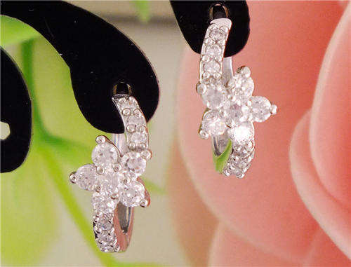 925 SILVER PLATED CZ LADIES SMALL HOOPED EAR RINGS