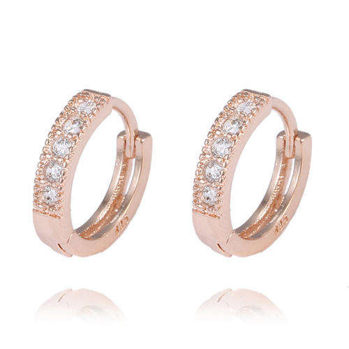 14 KT ROSE GOLD FILLED SMALL HOOPED EAR RINGS WITH CZ CRYSTALS