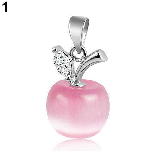 CHARMING 925 SILVER PLATED OPAL APPLE NECKLACE WITH CHAIN