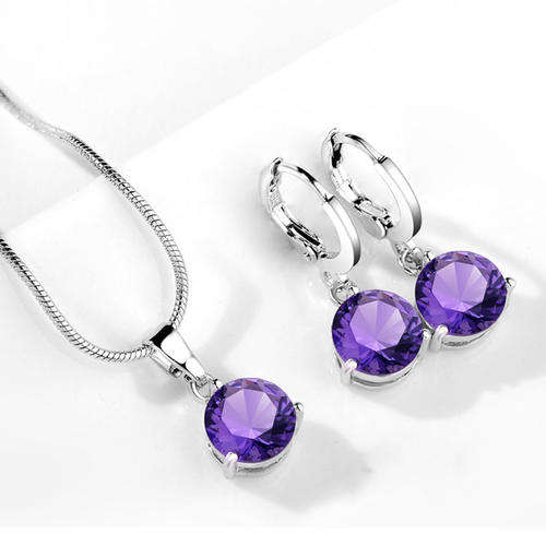 ROUND CUBIC ZIRCONIA NECKLACE AND EAR RING HYPPOALLERGENIC SET