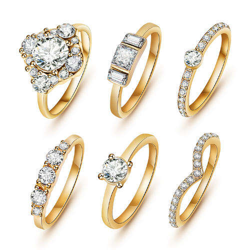 6 PIECES 18 KT  GOLD PLATED AUSTRALIA CRYSTAL ZIRCON RINGS SIZE 8