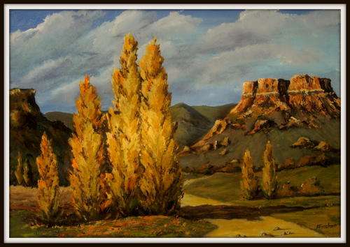 "Clarens Poplars" Original signed acrylic by Reel Fincham
