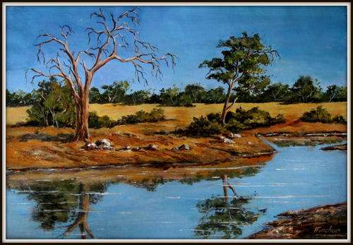 WATERHOLE  Original signed acrylic by Reel Fincham