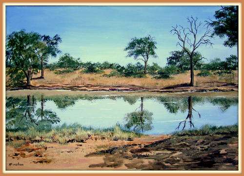 " Watering Hole "  Original signed acrylic by Reel Fincham