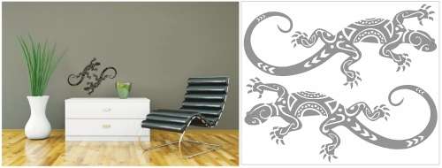 Vinyl Decals Wall Art Stickers - Tribal Gecko Set