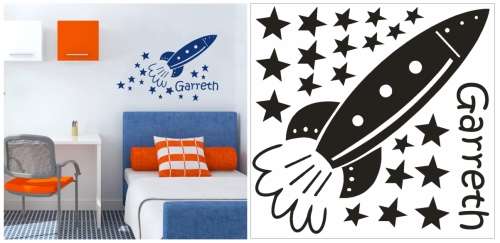 Vinyl Decals Wall Art Stickers - Boys Rocket (Personalised)