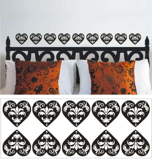 Vinyl Decals Wall Art Stickers - Damask Hearts